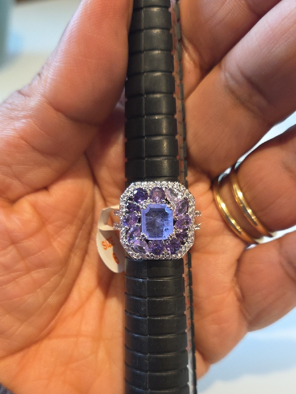 Sterling Silver Amethyst Halo Statement Ring - Purple